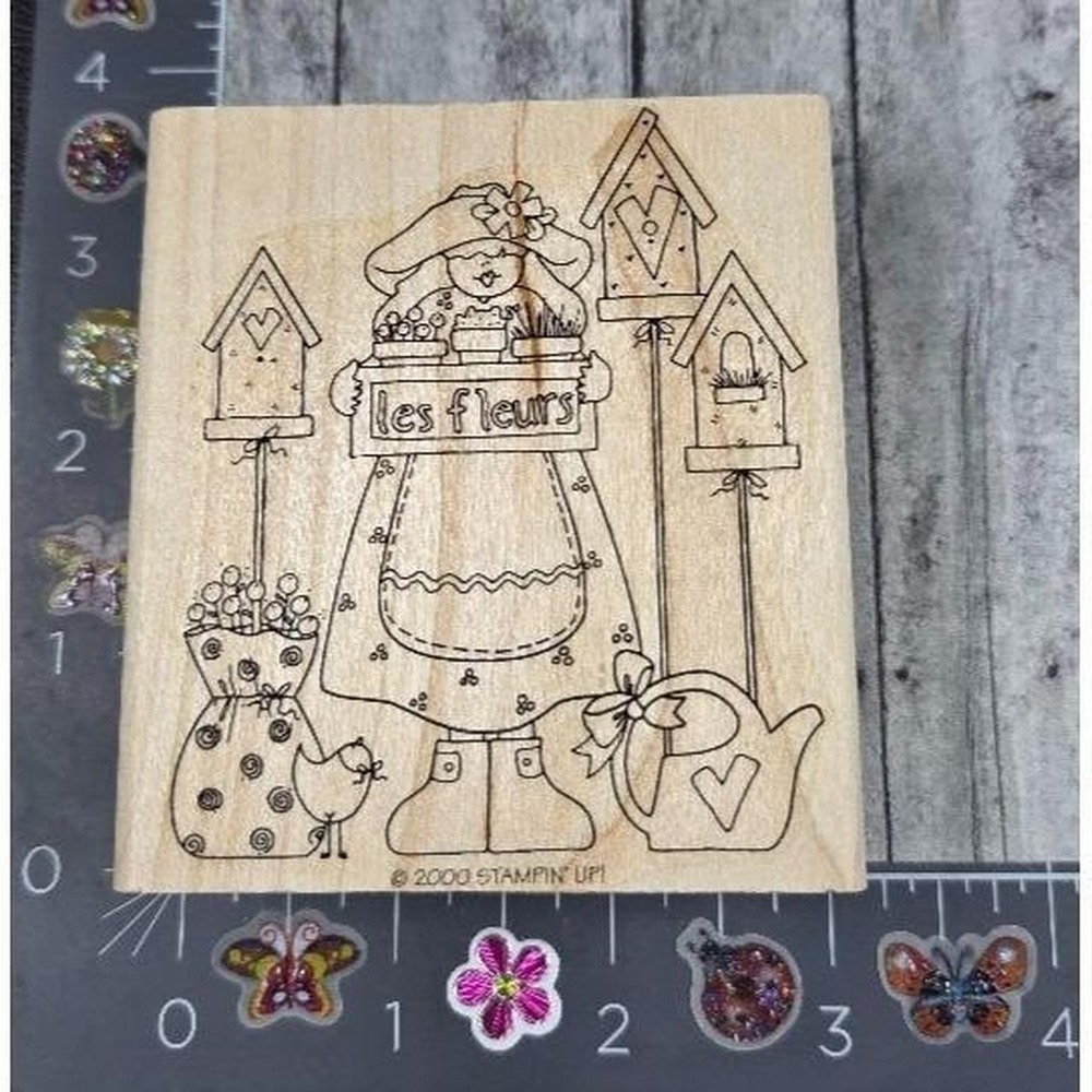 Stampin' Up! Les Fleurs Woman Birdhouses 2000 Rubber Stamp Wood #R78